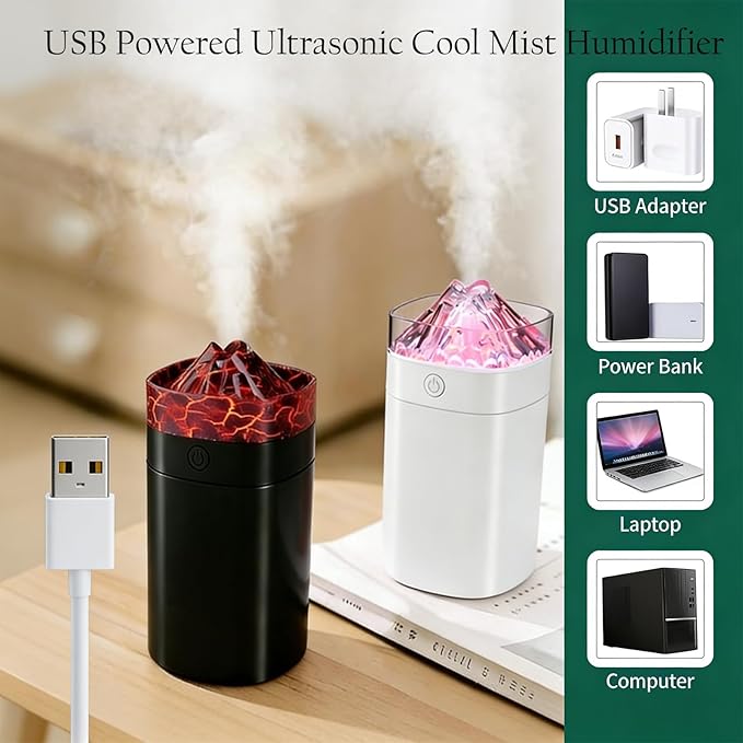 Portable Mini Cool Mist Humidifier, 400ml Ultrasonic Humidifier with 7 Color Night Lights, 2 Mist Modes, 10-20 Hours Runtime, Ultra-Quiet for Bedroom, Nursery, Office, Car, USB Powered (White)