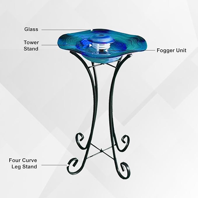 XBrand 27" LED Mist Indoor Floor Fountain, Freestanding Water Feature with Inline Control, Aromatherapy, Glass & Metal, Blue