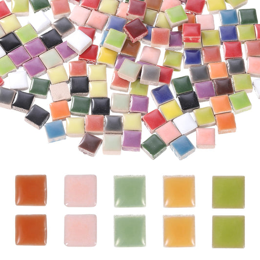 MECCANIXITY 9mm Square Mosaic Tiles, 300g Ceramic Mosaic Pieces Glazed Porcelain Tiles Bulk for Vase Flower Pots Aquarium Decor Garden Project DIY Art Craft, Mixed Colors