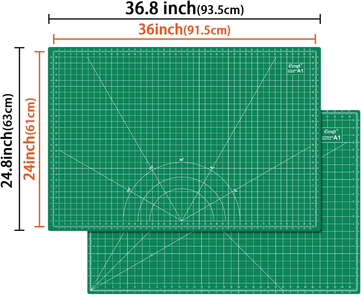 Ecraft 2-Pack 24"x36" Self-Healing Sewing Mat: Large Double-Sided Green 5-Ply Hobby Mat, A1 Rotary Cutting Mat for Sewing, Quilting & Fabric Crafts
