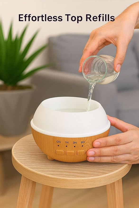 2-in-1 Air Humidifier & Aroma Diffuser Home Fragrance Room Decor Essential Oil Diffuser Humidifiers for Bedroom LED Light Color Changing Car Air Freshener (Light Wood-1)