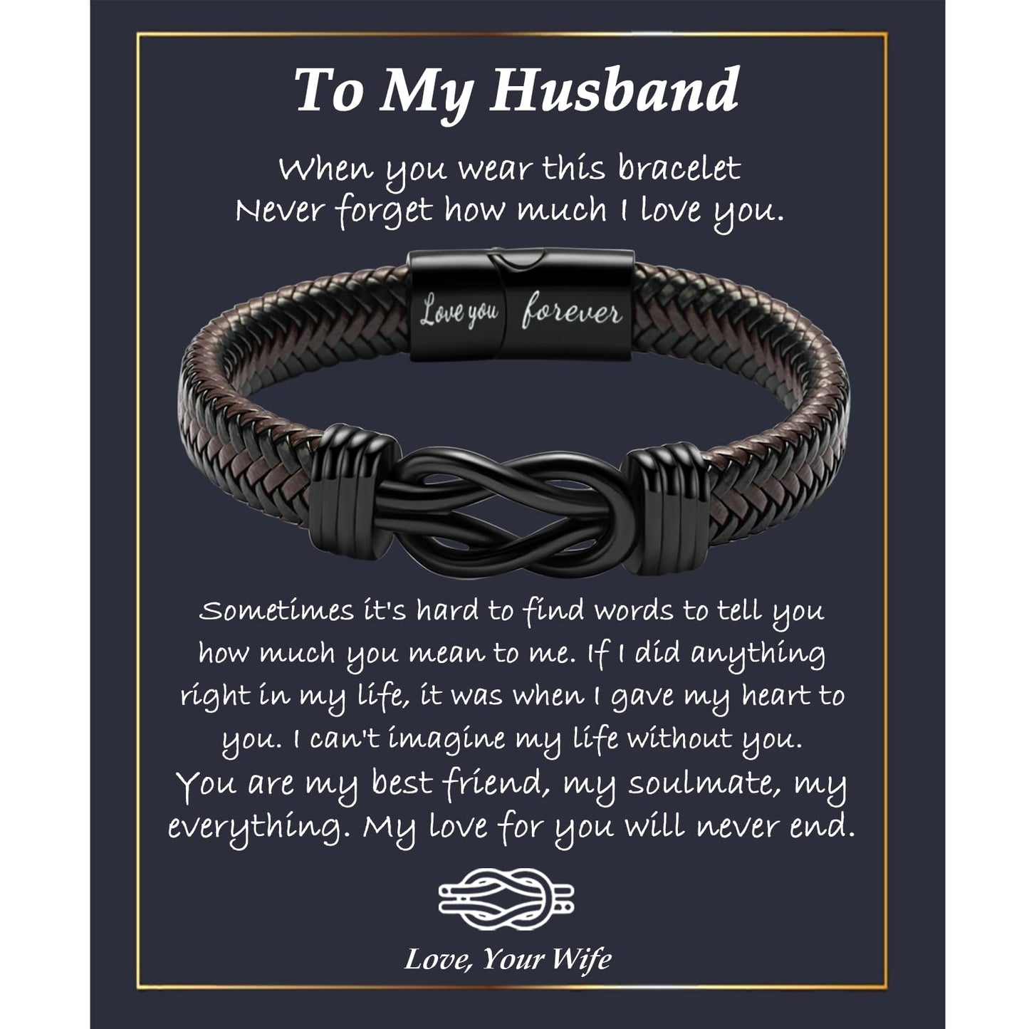 YBISNAIRE Gifts for Mens Husband from Wife, Cool Love Infinity Mens Leather Bracelets for Man Him Birthday Gifts Ideas Present for Christmas Anniversary Retirement Fathers Day