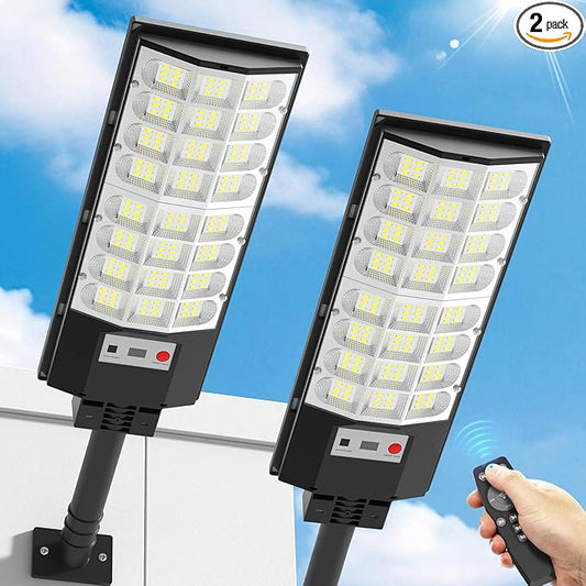 Solar Street Lights Outdoor, Solar Lamp IP66 Waterproof Security Flood Light Dusk to Dawn, Motion Sensor with Remote Control for Garage Yard Parking Lot Garden, 2 Pack