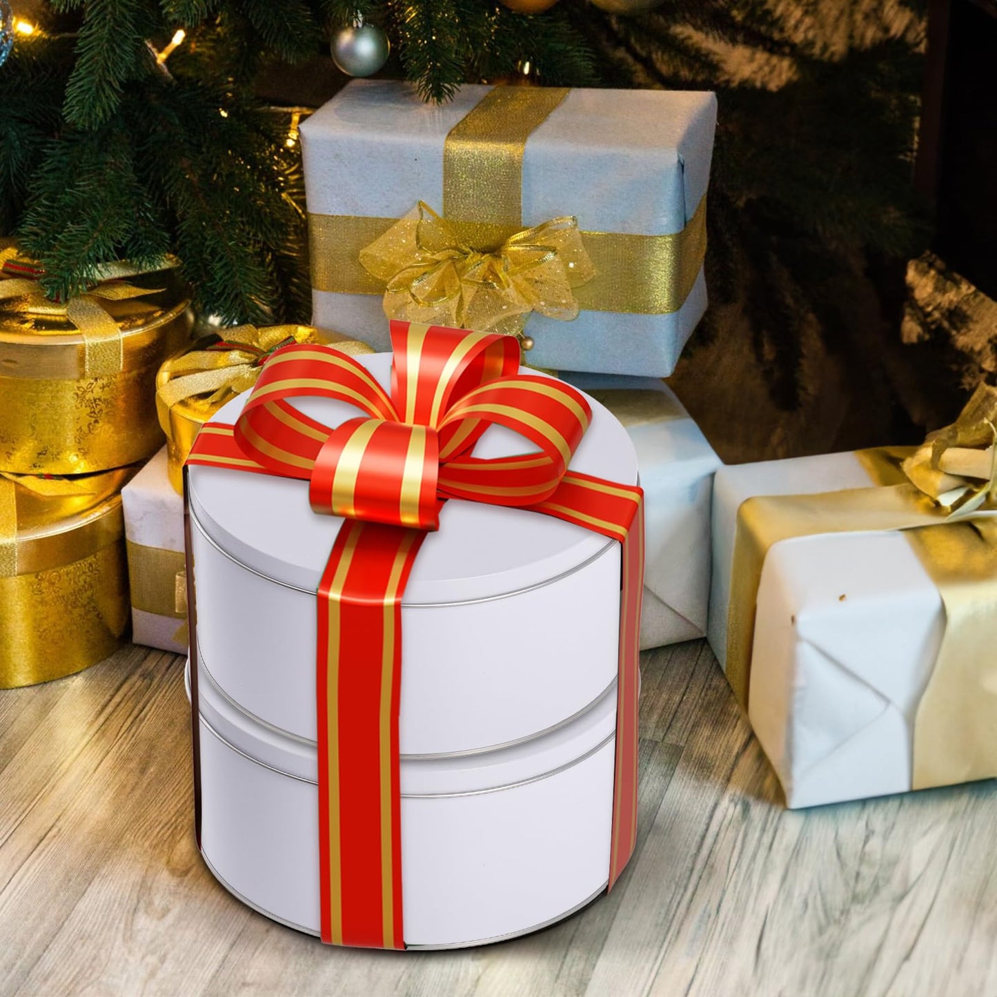 Yopay 3 Pack Cookie Tin with Lid, Round Sturdy Gift Tin, White Baking Cake Container for Storing Patisseries, Snack, Chocolate, Easter, Special Occasion, Holidays, 7" Wide by 3.2"" Tall"