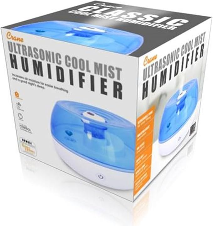 Crane Personal Ultrasonic Cool Mist Humidifier, for Home Bedroom Hotels Travel and Office, 0.2 Gallon, Filter Free, Blue and White (Pack of 2)