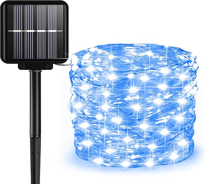 Solar String Lights Outdoor, 33 Feet 100 LEDs 8 Modes Solar Fairy Lights for Outside, Waterproof Outdoor Light for Patio Yard Christmas Tree Halloween Wedding Party Decorations, Blue