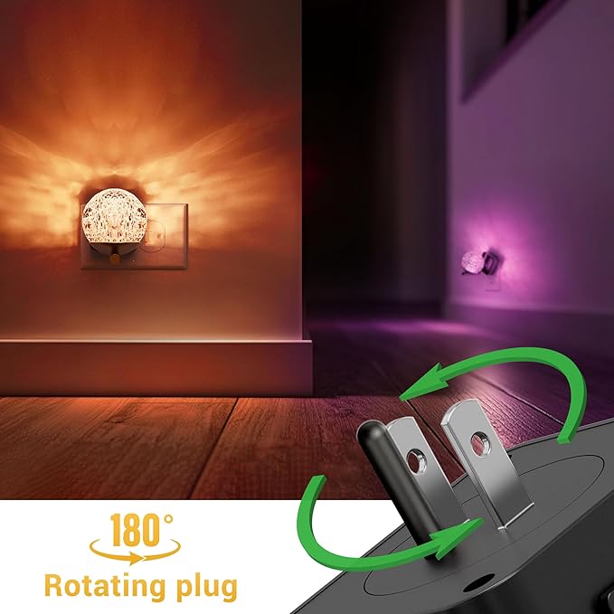 L LOHAS LED Night Lights Plug Into Wall 2 Pack,Dusk to Dawn Sensor,10-Color RGB Dimmable Night Light, 180°Rotating Plug in Night Light for Bathroom, Hallway, Bedroom, Stairway