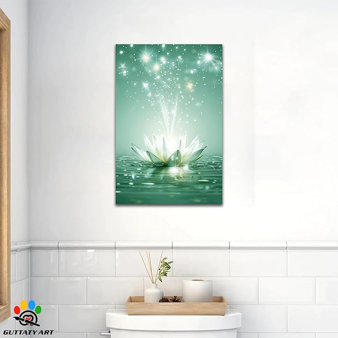 Zen White Lotus Flower Canvas Wall Art, Lotus Floral Pictures Wall Print, Spiritual Water Lily Canvas Prints, Lotus Bloom on Water Poster, Zen Meditation Spiritual Artwork for Yoga Spa Room 24x36 inch