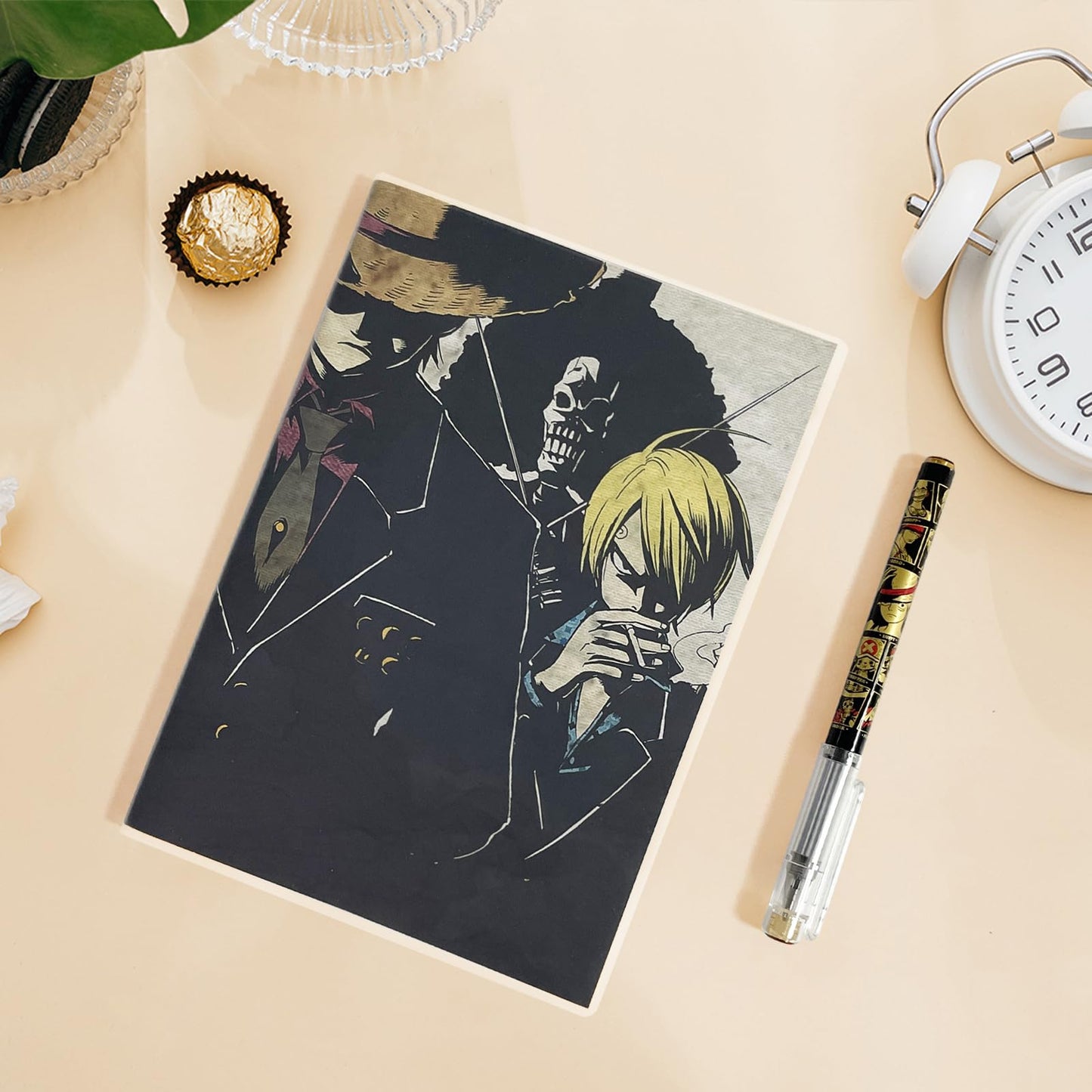 UZYEAOZM One Piece Notebook 7.9x5.7 inches, Anime Cosplay Fans Journals with Black Ballpoint Pen, Birthday Gifts for Boyfriend Friend Son and Men