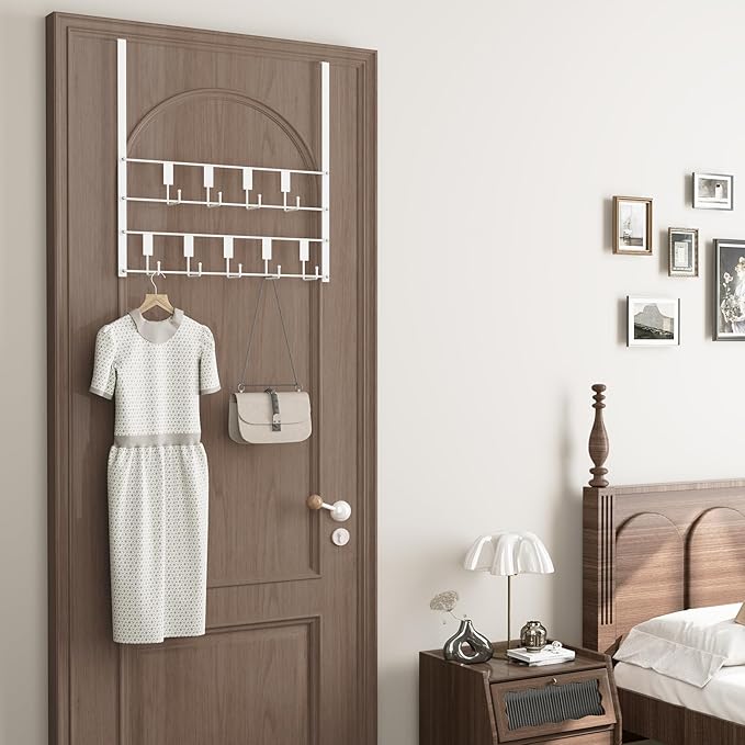 Over The Door Hooks for Hanging, 9 Hooks Over Door Hanger, Coat Rack and Towel Rack for Hanging, Door Towel Hanger and Hooks for Bathroom Organizer