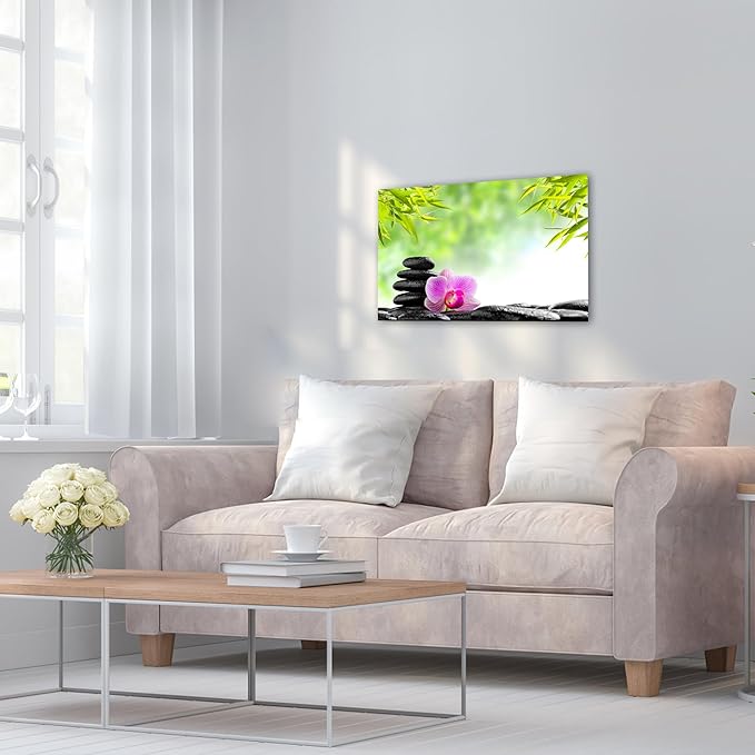 GUTTATY Zen Wall Art Decor, Modern Bathroom Zen Decor Wall Art, Canvas Wall Art for SPA Zen Room Decor, Green Bamboo Leaves and Pebble Relaxing Zen Art Prints for Office & SPA Wall Decor 12x18 Inches