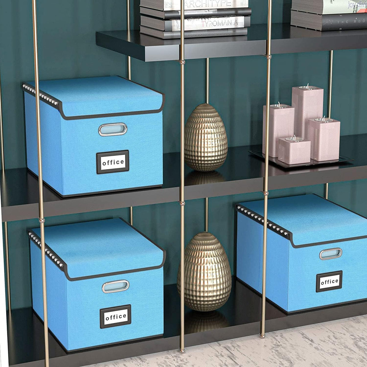 Huolewa Decorative File Organizer Document Storage Boxes with Lids, Linen Hanging Filing Storage Boxes, Decorative Home/Office Filing System for File and Folders Storage