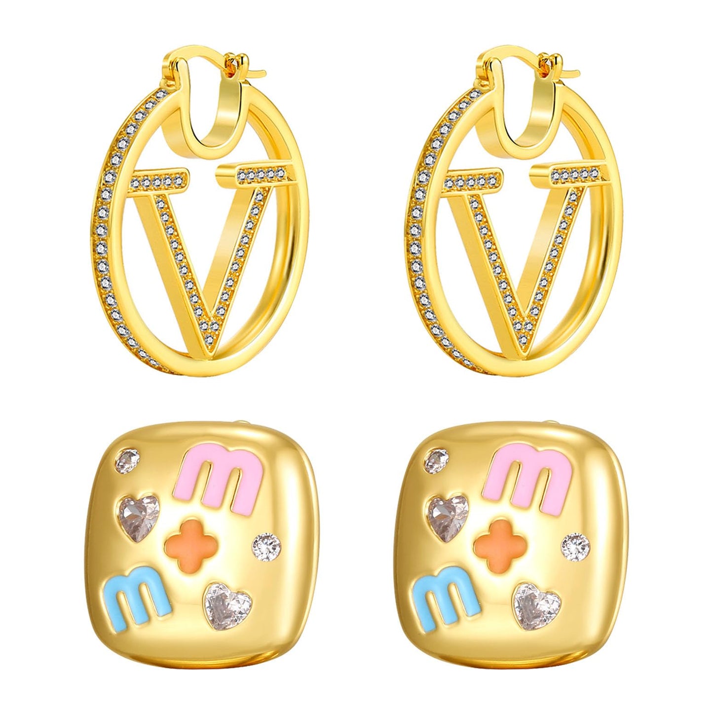 18K Gold Luxury Letter Earrings for Women and Sisters | Valentines, Birthday Gifts, Elegant Accessories for Any Occasion (Letter Earrings 2 Pair)