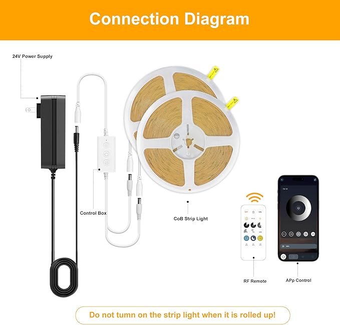COB LED Strip Lights Natural White,24V Dimmable led Light Strip KIT with Remote and app Control,4000K 32.8FT/2 * 5m 8mm Wide Ra>90 Cuttable Flexible Strip Lights for Bedroom,Shelf,Cabinet