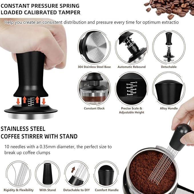 25 PCS Espresso Accessories - 58mm Coffee Tamper Set, with Tamper, WDT Tool,Stirrer, Frothing Pitcher, Latte Art Pen, Tamper Mat, Stencils for Machine, Dosing Funnel, Coffee Sifter Sprinkler Powder