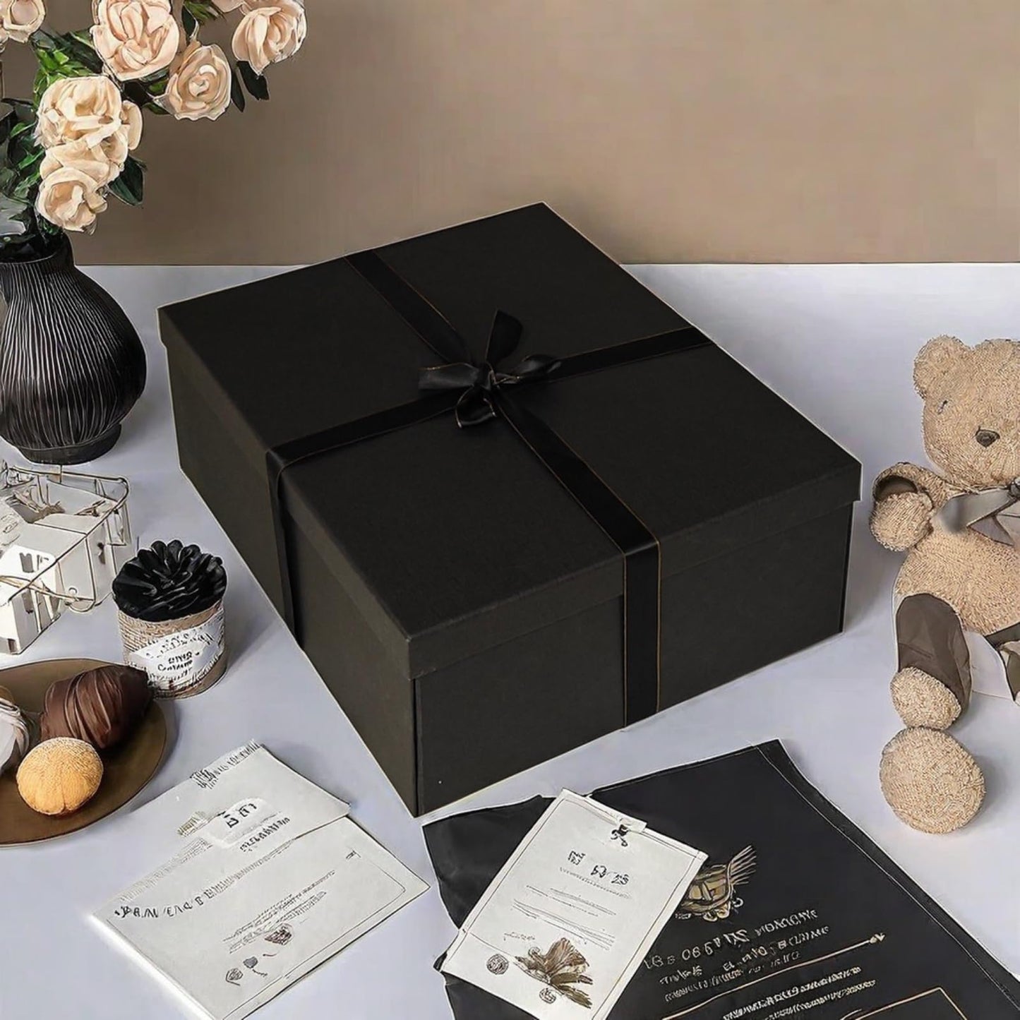 YINUOYOUJIA Large Gift Box 16.5x13x5.5 inches,Black Boxes for Presents,Birthday,Valentine's Day,Mother's Day,Christmas,Anniversary