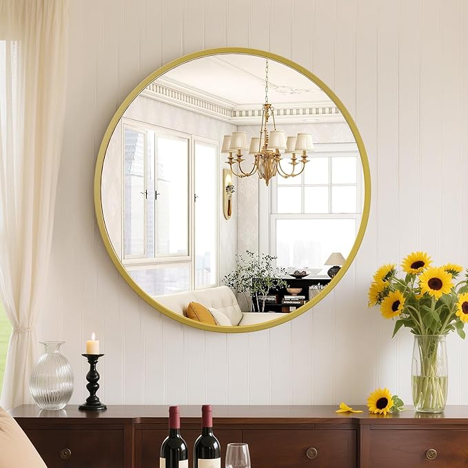Sweetcrispy 20in Round Bathroom Mirrors for Wall, Bathroom Mirrors for Over Sink, Wall Decor for Bathroom, Entryway, Bedroom, Vanity, Classical Gold