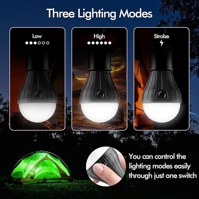 Tent Lamp Portable LED Tent Lights 5 Packs Hook Hurricane Emergency Lights LED Camping Light Bulb Camping Tent Lantern Bulb Camping Equipment for Camping Hiking Backpacking Fishing Outage