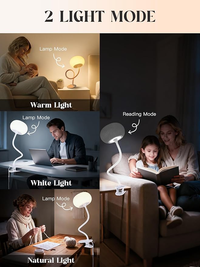 Clip on Light, 10 RGB Colors & Warm White Desk Lamp with Clamp, 10 Brightness Reading Light, Night Lamp, Bedside Lamps, USB Adapter Clip on Lamp for Bedroom/Headboard/Bed/Bedside