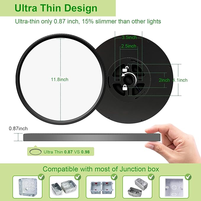 hunhun 6 Pack 3200lm LED Flush Mount Ceiling Light 12 Inch 5CCT Adjustable Super Slim 0.87 inch led Ceiling Light Fixture Round Low Profile Ceiling Lamp for Bedroom Living Room Kitchen Laundry Black