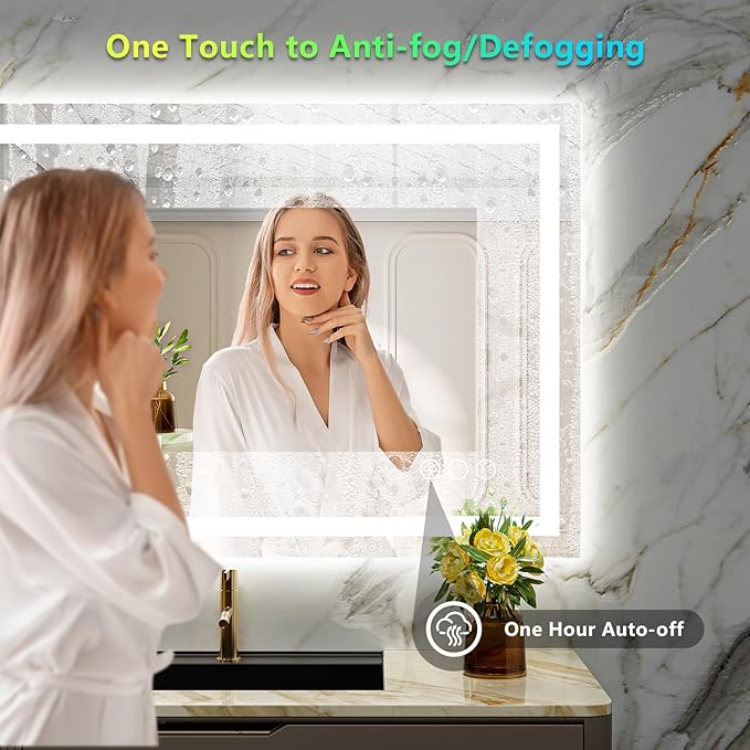 40x30 Inch RGB LED Bathroom Mirror Front Light and RGB Backlit Lighted Vanity Mirror for Bathroom Wall Mounted Dimmable Anti Fog Memory Shatter-Proof IP54 Waterproof Horizontal/Vertical