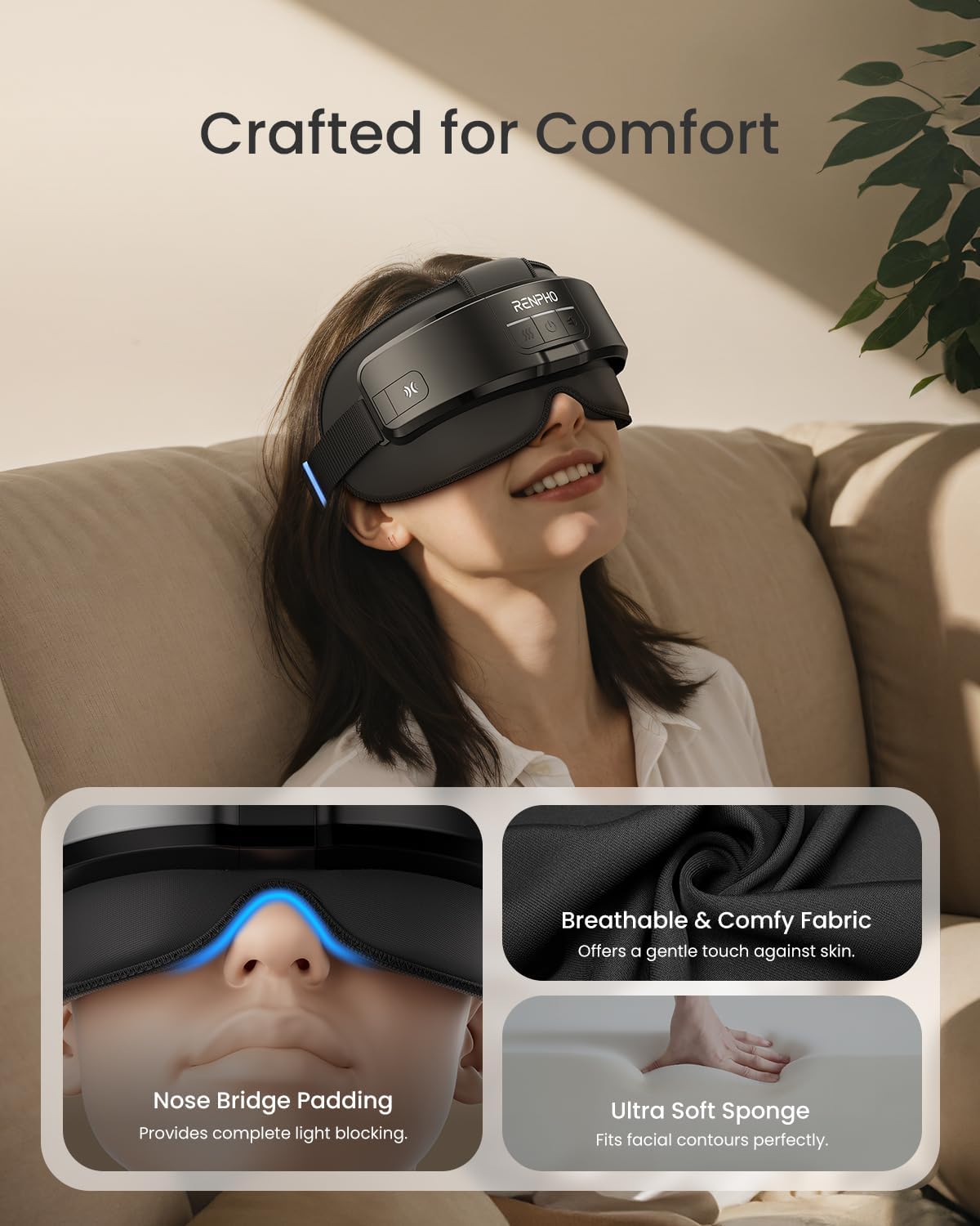 RENPHO Head & Eye Massager, Eyeris Masc Heated Head & Eye Mask for Relaxation, Headache Massager for Forehead, Occiput and Temple, Birthday Gifts for Women/Men, Massager Scalp Stress Relax