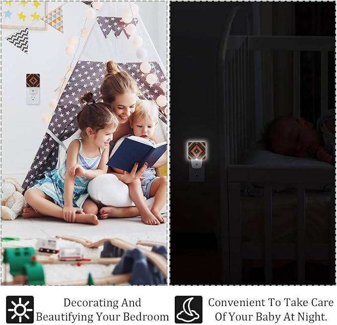 2 Pack Tribal Navajo and Native (1) LED Night Light Lamps for Baby, Nursery Light for Kids Bedroom