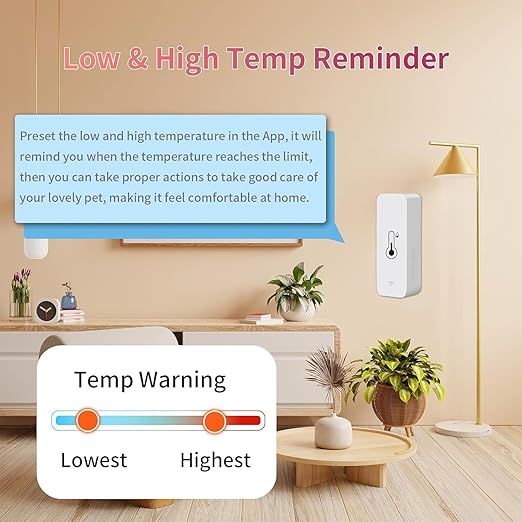 Wi-Fi Smart Thermometer Hygrometer, Digital Mini Indoor Temperature and Humidity Sensor, Room Temperature Humidity Sensor App Remote Control for Greenhouse Cellar,Compatible Alexa/Google Home
