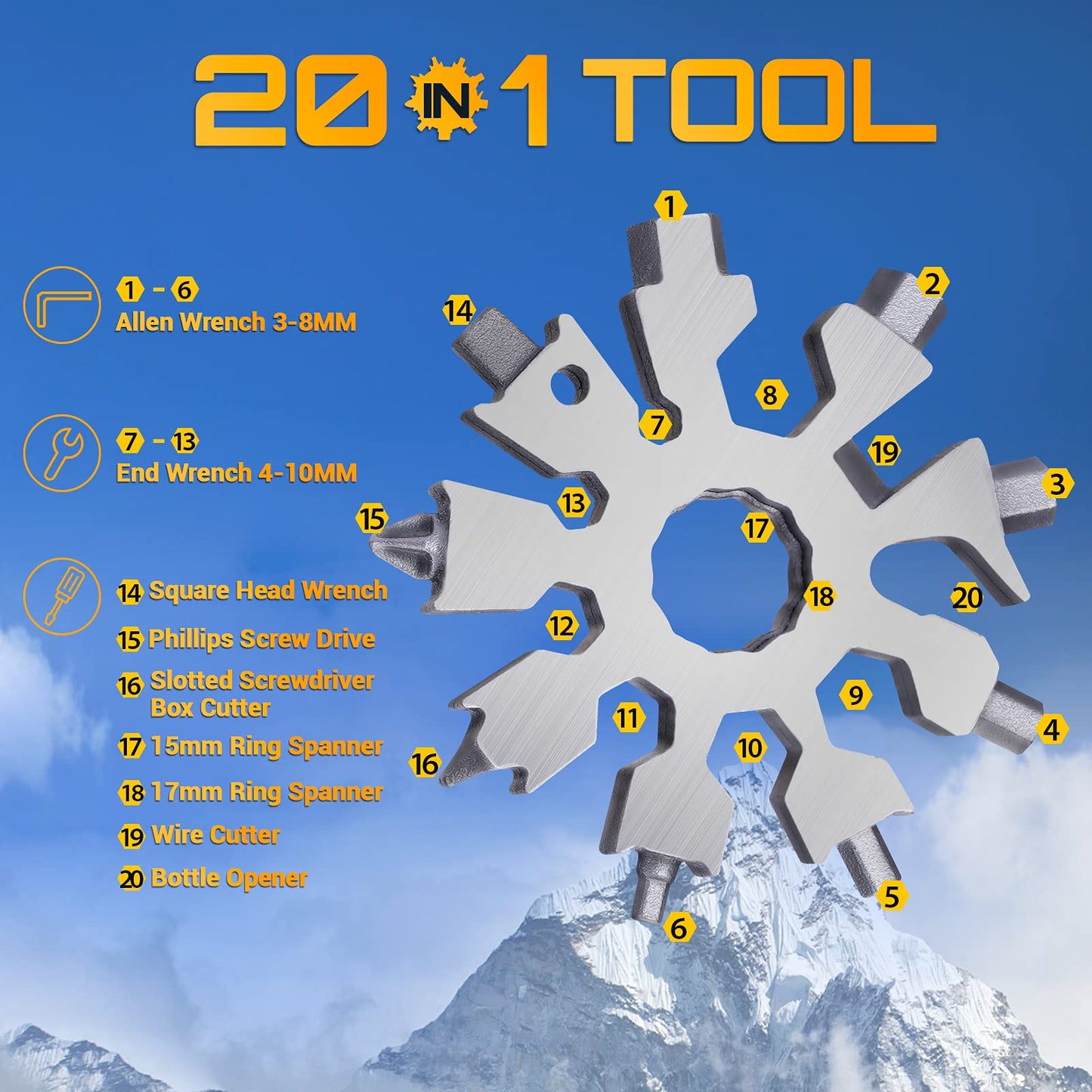 Snowflake Multi Tools Gifts for Men - Stocking Stuffers for Men Dad Teens Women 20-in-1 Pocket Size Portable Cool Gadgets with Screwdriver Bottle Opener Unique Mini Tool Christmas Birthday Gift, 2Pack