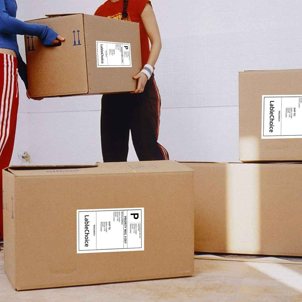 4 Stacks 2000 Labels 4" x 6" Fanfold Direct Thermal Labels with Perforated line, Permanent Adhesive, White Mailing Shipping Labels Compatible with Zebra, Rollo, Munbyn (500 Labels/Stack)