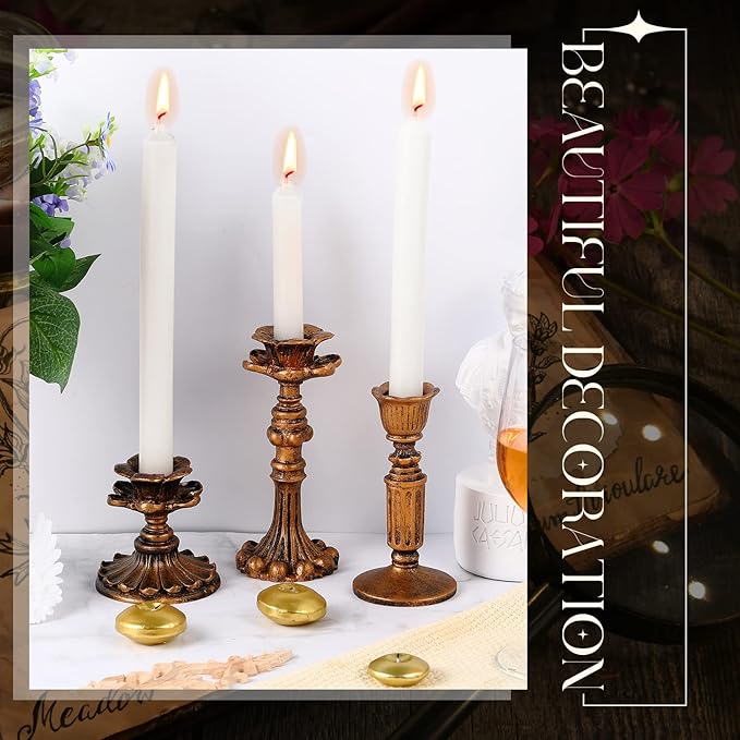 Suclain 6 Pcs Vintage Candlestick Holders Taper Resin Candle Holder Retro Antique Candle Holder Floral Decorative Candlesticks for Wedding Anniversary Table Centerpieces Fireplace Home Decor(Bronze)