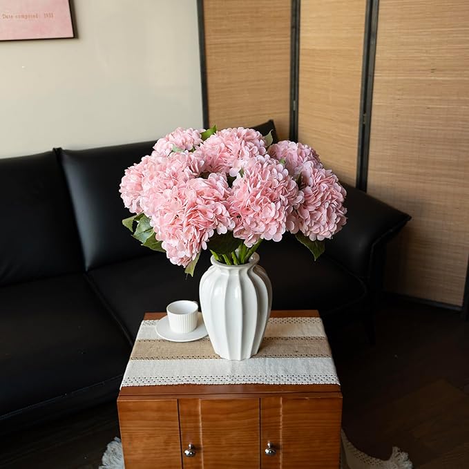 3PCS 22 inch Realistic Artificial Hydrangea Large Real Touch Flowers Artificial Flowers Dry Flowers Outdoor Wedding Christmas Office Family Party Living Room Table Decoration (Pink)
