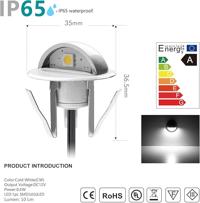 LED Stair Light Low Voltage Waterproof IP65 Outdoor 1-2/5" Recessed Wood LED Deck Lighting Yard Garden Patio Step Landscape Pathway Decor Lamp(1pcs,Cool White)