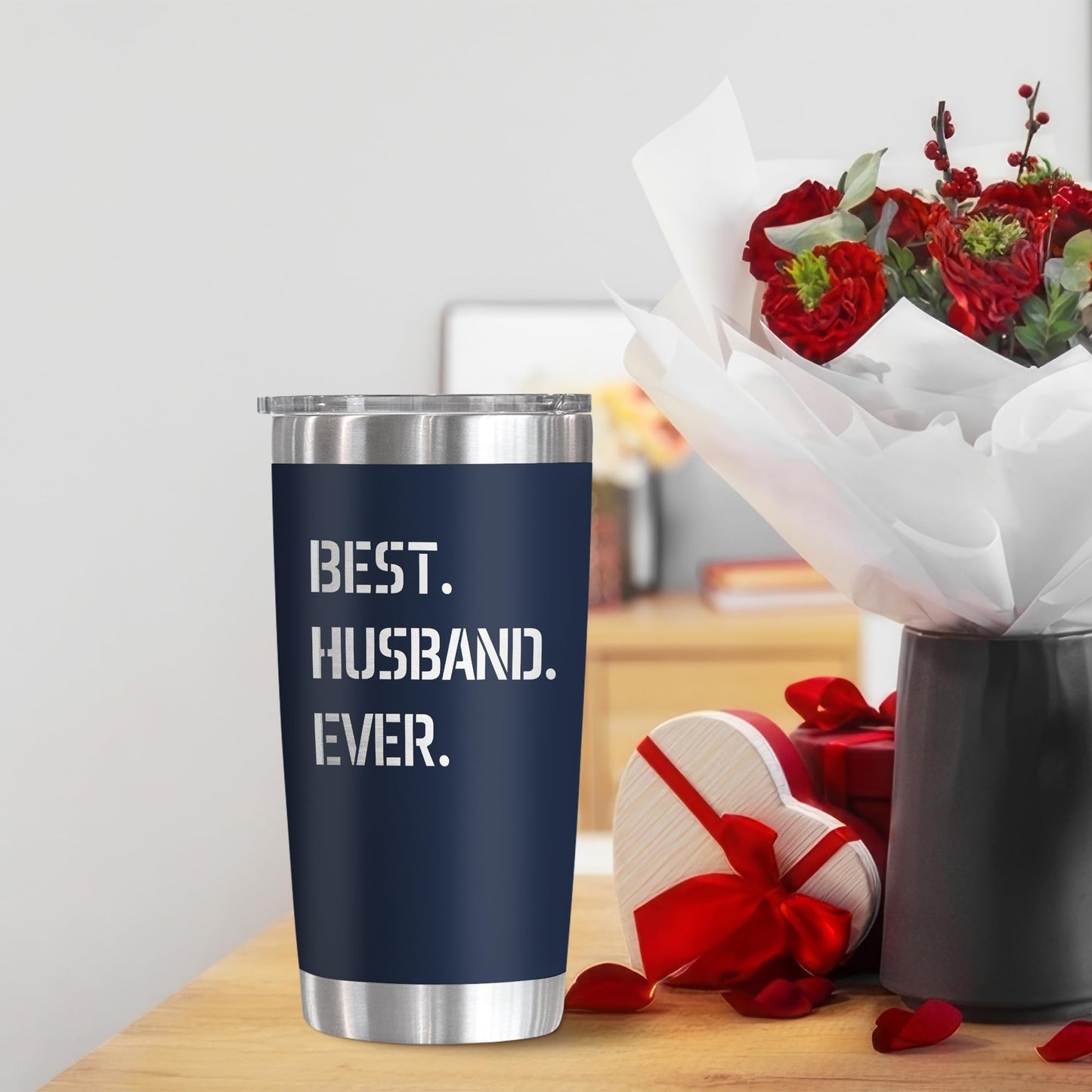 TEEZWONDER Husband Gifts from Wife - Stainless Steel Insulated Coffee Tumbler with Lid 20 oz - Husband Birthday Gift Ideas, Anniversary Wedding Gifts for Him, Cool Stuff for Men