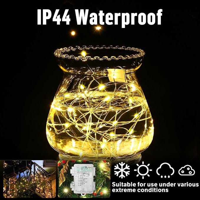 LAMPHOME 100 LED 33FT Fairy Lights Battery Operated with Remote, Mini Starry String Lights,Multi Functions & Timer, Twinkle Light for Christmas Home Bedroom Wedding DIY Centerpiece Decor,Yellow
