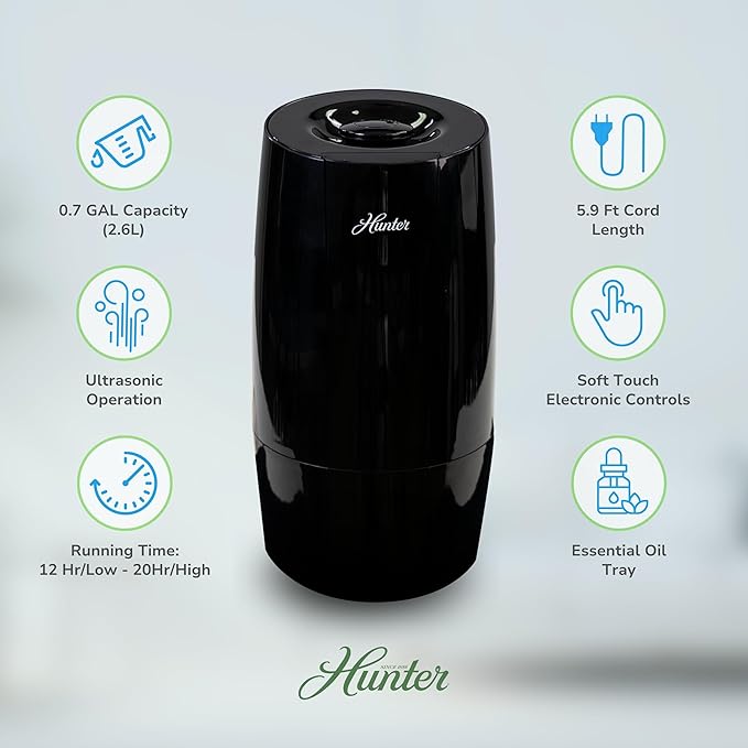 Hunter Fan Company Aspire Cool Mist 0.7 Gal Ultrasonic Humidifier-Black