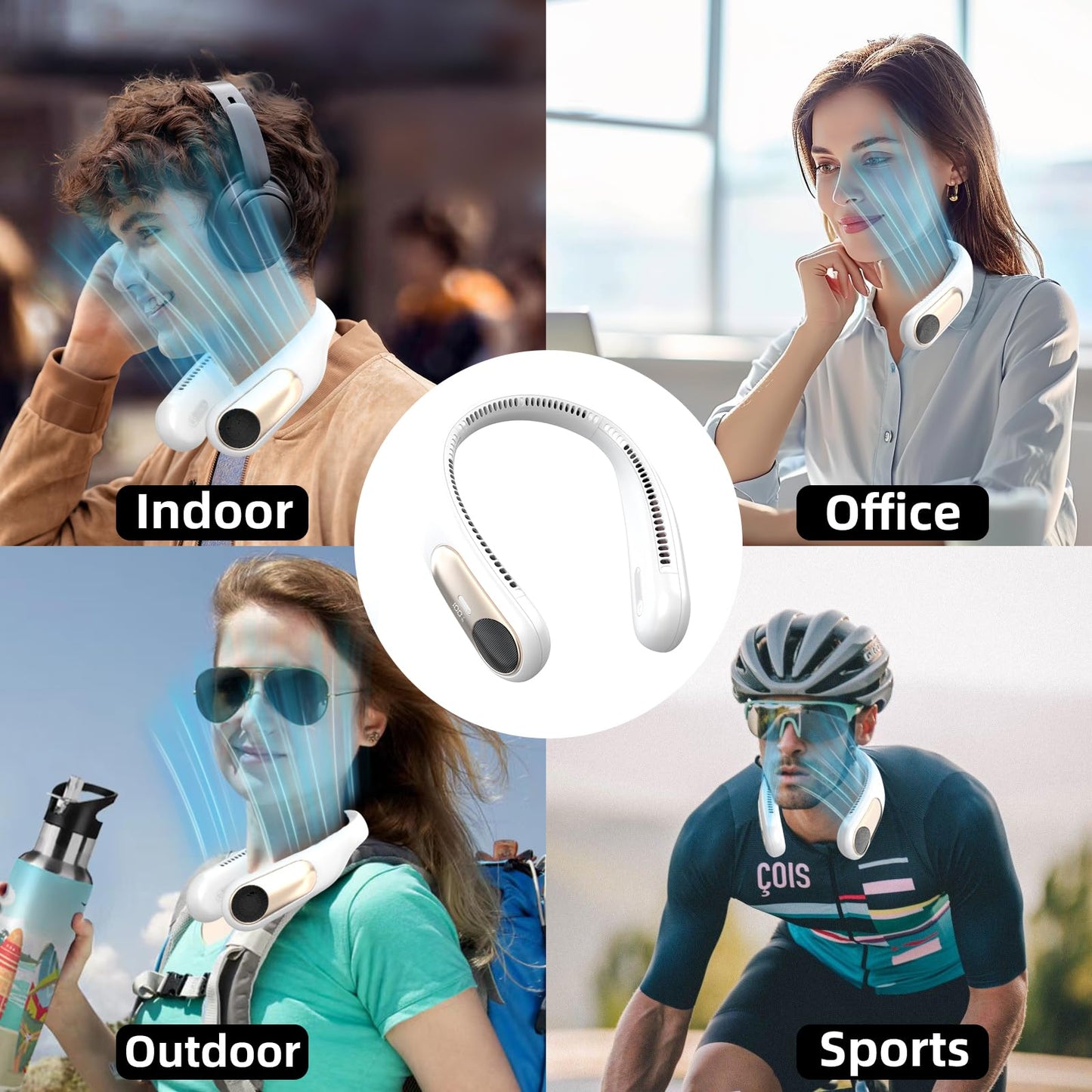 Portable Neck Fan,Personal Wearable Bladeless Fan,LED Display,4-Speeds,6000mAh USB Rechargeable,360° Strong Cooling Wind,Hands Free,Long Lasting,Birthday Gifts for Men Women Dad Mom (White)