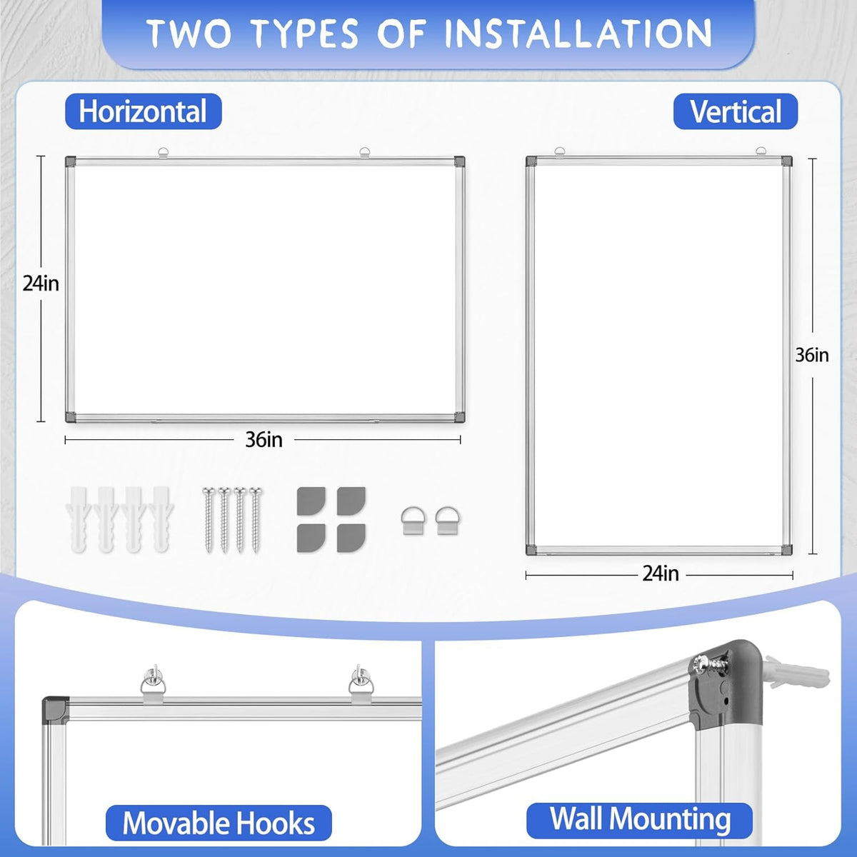 Grtard Large White Board Dry Erase, 36" x 24" Magnetic Dry Erase Boards, Hanging Magnetic Whiteboard with Marker and Magnets, Dry Erase Board for Wall, White Boards Dry Erase for School, Office, Home
