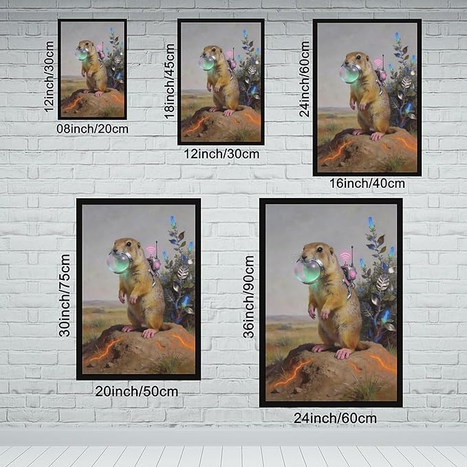 Framed Steampunk Mechanical Prairie Dog Wall Art - Retro-Futuristic Wilderness Poster for Living Room Game Room Decor 12x18in