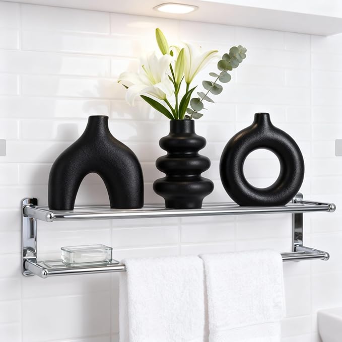 Ceramic 3 Pcs Vase Set,Modern Home Decor Table Centerpiece,Minimalist Nordic Vases, Wedding, Living Room, Bookshelf, Office, Modern Home, Entryway Boho Decor (Black)
