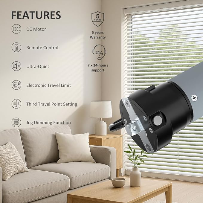 Electronic Limit Tubular Motor for Roller Shades, 45mm Remote Control Electric Blind Replacement Kit, Quiet Motorized Awning Drive, Light Adjustment (50 N.m for Φ74mm（3"） Round Tube)