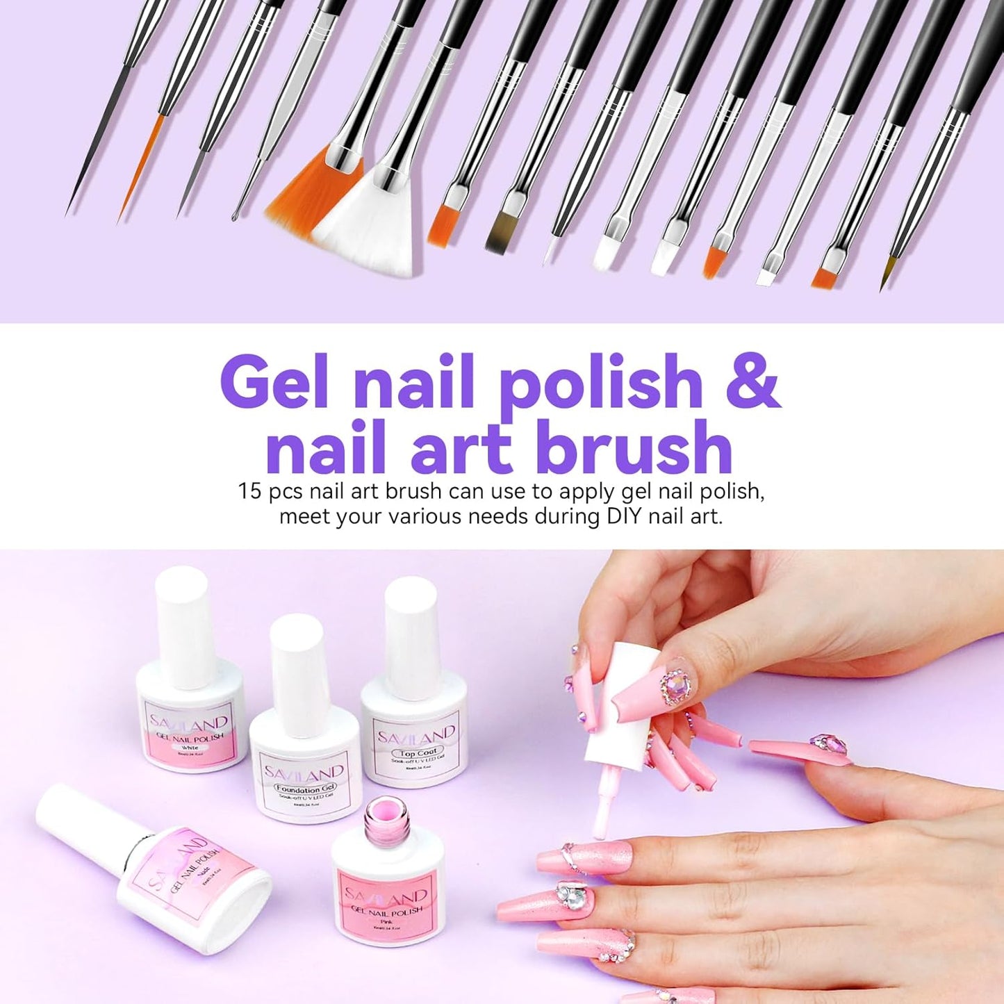 SAVILAND Essentials Acrylic Nail Kit for Beginners with Everything: Professional Nail Kit Acrylic Set with Acrylic Powder Liquid Nail Brush Gel Nail Polish Gel X Lamp Home Nail Salons Kit Manicure DIY
