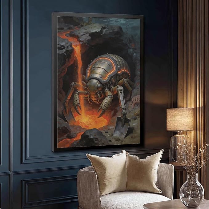 Framed Steampunk Mechanical Trilobite Wall Art - Volcanic Underwater Retro Poster for Garage Apartment Decor 20x30in