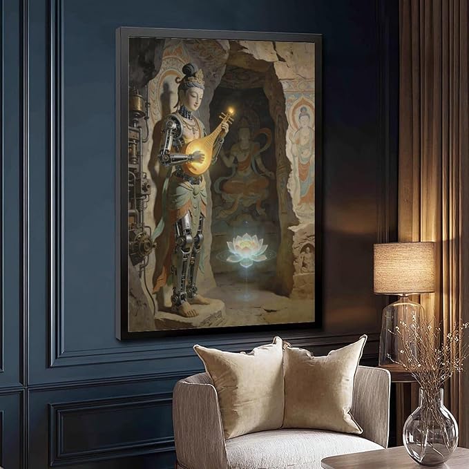Framed Steampunk Mechanical Fairy Wall Art - Cultural Retro-Futuristic Poster for Home Office Bedroom Decor 16x24in