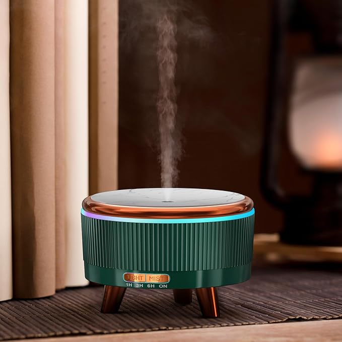 500ml Essential Oil Diffuser for Home, Quiet Diffusers for Essential Oils Large Room, Ultrasonic Aromatherapy Diffuser Scent Diffuser Fragrant Oil Humidifier Vaporizer for Bedroom, 7 LED Color, Green
