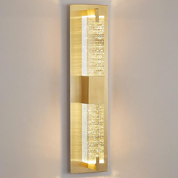 WOSHITU LED Wall Sconce Light: 19 Inch Gold Modern Sconces Wall Lighting 3000K Dimmable Crystal Wall Lamps Indoor Bathroom Sconce Wall Mount Light Fixtures for Living Room/Bedroom/Hallway