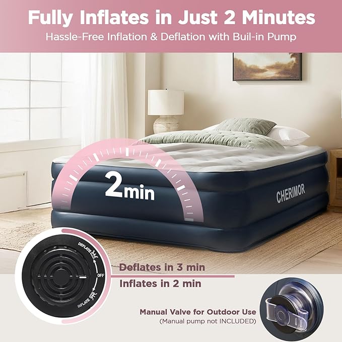 Twin XL Air Mattress with Built-in Pump, 18" Raised Comfort, 80“ Length, 48Hr Leak-Proof Test, Upgraded Honeycomb Pillar Design, Supports 500 lbs, 2-Min Inflation for Home, Guests & Camping