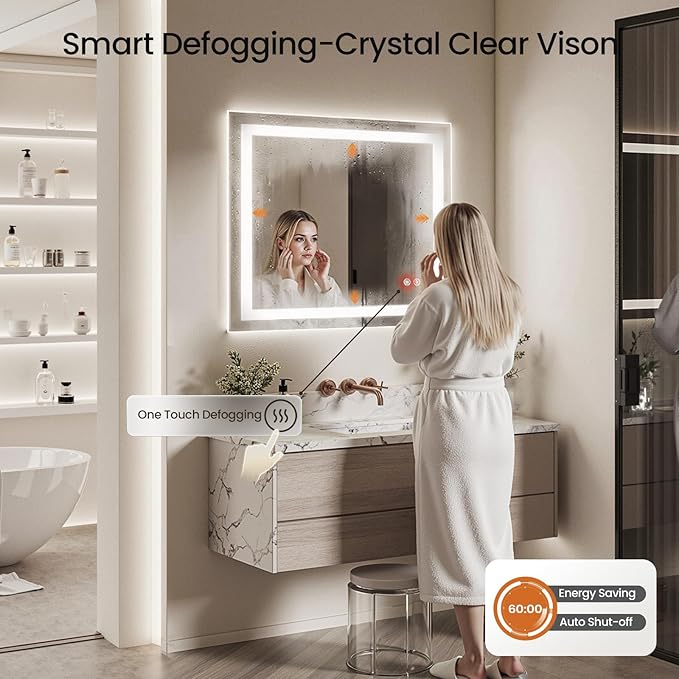48X36 LED Bathroom Mirror with Lights, Anti-Fog, Dimmable - Lighted Bathroom Vanity Mirror with Front & Back Light, 3 Color Temperatures, Memory Function, Tempered Glass (Horizontal/Vertical)