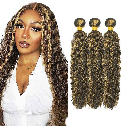 Habiliana Bundles Human Hair 16 18 20 Inch Jerry Curly P1B/27 Human Hair Bundles 12A Unprocessed Brazilian Virgin Quick Weave Hair Extensions for Black Women