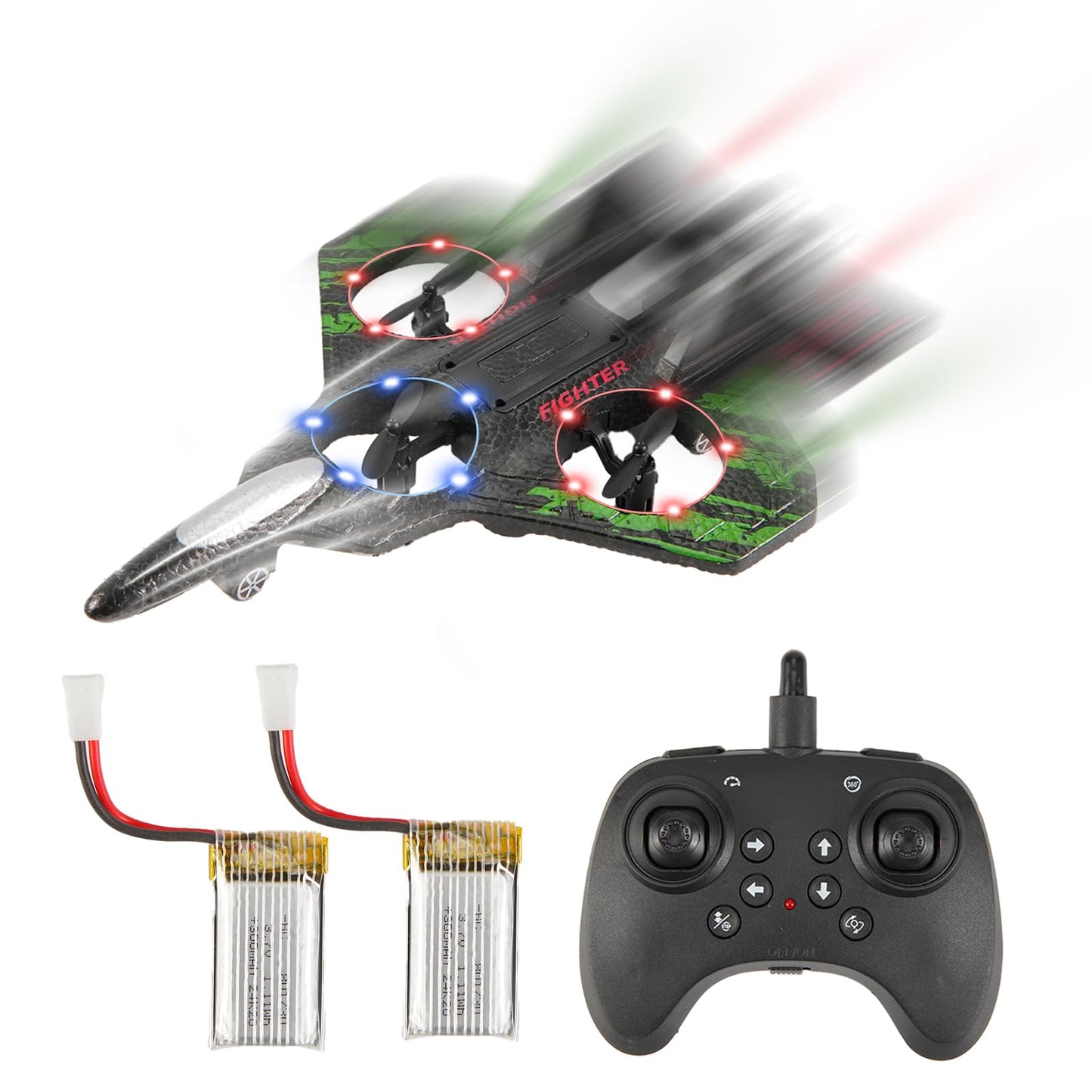 Remote Control Drone for Kids,2.4Ghz Foam RC Airplanes Helicopter Quadcopter with Auto Hovering,360° Flip,Gravity Sensing,Stunt Roll,Cool Light,2 Battery,Gifts for 6-12 Kids Boys (Green)